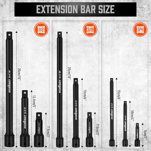 HORUSDY 12Pcs Socket Extension Set, 1/4", 3/8" and 1/2" Impact Drive Socket Extension, Socket Adapters, Drive Tool Accessory, CR-V Steel - style: 12-PCS Extension Set