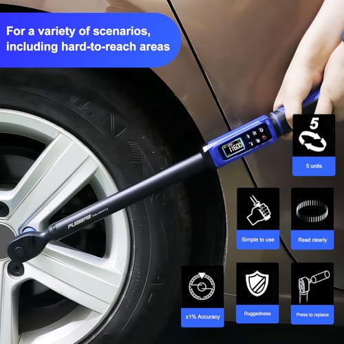 Digital Torque Wrench 1/2" Drive 3.8-250.8FT.LB (5-340Nm),Electronic Torque Wrench ±1% High Accuracy,5 Units LCD with Buzzer & LED Alerts For Car Bike Moto Truck - size: 1/2" 3.8-250.8 FT.LB