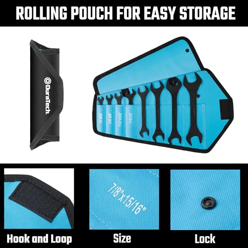 DURATECH Super-Thin Open End Wrench Set, SAE, 8-Piece,1/4" to 1-1/16", Black Electrophoretic Coating, with Rolling Pouch - color: Black, size: SAE