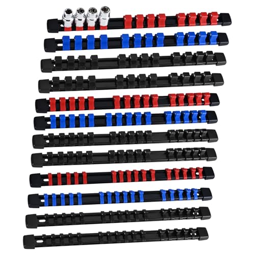 Socket Organizer, 12 Piece ABS Set: 1/4 Inch x 64, 3/8 Inch x 60, 1/2 Inch x 48, Drive Socket Tray and Holder Kit - color: Mixed, size: 12PC 1/4x4,3/8x4,1/2x4