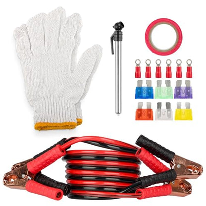 Roadside Emergency Car Kit - 30-Piece Road Trip Essentials Tool Set with Jumper Cables and Carrying Case for Car, Truck, or RV by Stalwart (Gray/Red)