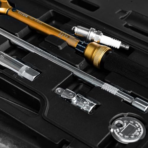3/8-Inch Drive Torque Wrench Set, 5-50 FT.LB(6.8-67.8 Nm), Magnetic Spark Plug Socket Set, 12-Point Sockets 14mm & 16mm, Spark Plug Gap Tool, ±3% Accuracy, 72-Tooth Torque Wrench for Motor, Car Repair - size: 3/8″ 6PCS