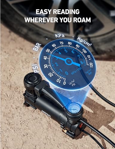 AstroAI T3 Heavy-Duty Air Compressor 12V Portable Offroad Air Compressor with 1.97CFM, 120PSI Tire Pump with Alligator Clips, LED Light for Pickups,Trucks, SUVs, RVs Cars for Up to 33 Inch Tires - style: Mechanical Screen