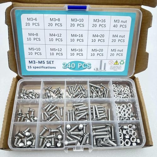 Button Head/Hex Socket/Phillips Flat Head Screws Assortment - Furniture, Auto, Home Repair Fastener Kit (240 PCS M3-M5 Cross Head Screws Set) - color: 240 PCS M3-M5 Cross Head Screws Set