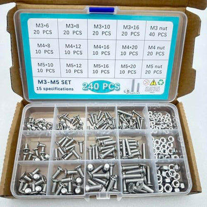 Button Head/Hex Socket/Phillips Flat Head Screws Assortment - Furniture, Auto, Home Repair Fastener Kit (240 PCS M3-M5 Cross Head Screws Set) - color: 240 PCS M3-M5 Cross Head Screws Set
