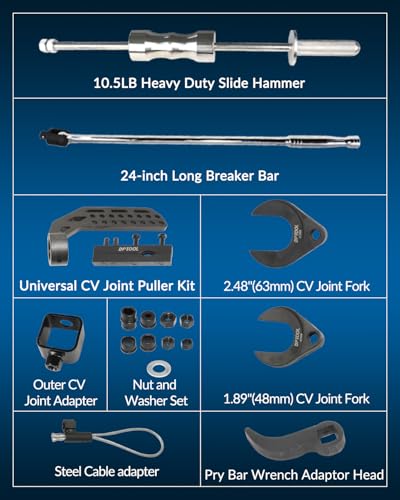 DPTOOL Inner CV Axle Puller Tool Slide Hammer Front Wheel Drive Axle Half Shaft Removal Kit with 48mm and 63mm CV Joint Fork Multi-Function Automobile Ball Joint Removal Tool - size: 18PC