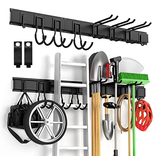 Garage Tool Organizer Wall Mount 13 PCS, Yard Garden Tool Organizer, Adjustable Tool Storage Rack with 8 Heavy Duty Hooks, Max Load 500lbs Garage Organization - size: 48.1inch