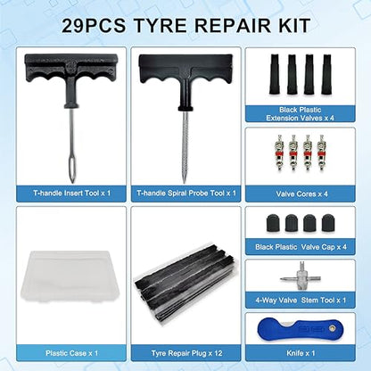 TT-M29 TubelessTire Repair Kits-29 PCS Universal,Upgrade T-HandleTyre Plug Kit Emergency Puncture Repair Kit for Cars Motorcycles… - size: 29 PCS