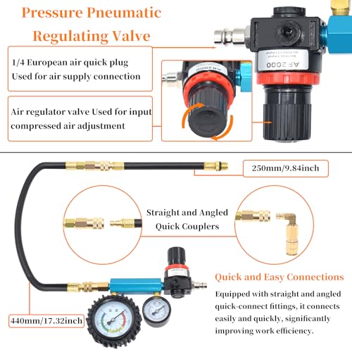 46PCS Compression and Leakage Test with Dual-Scale Diesel Pressure Gauge | Petrol & Diesel Dual Gauge Engine Compression Tester for HDI, TDCi, Pumpe Duse Engine, Automotive Cylinder Leak Down Tester