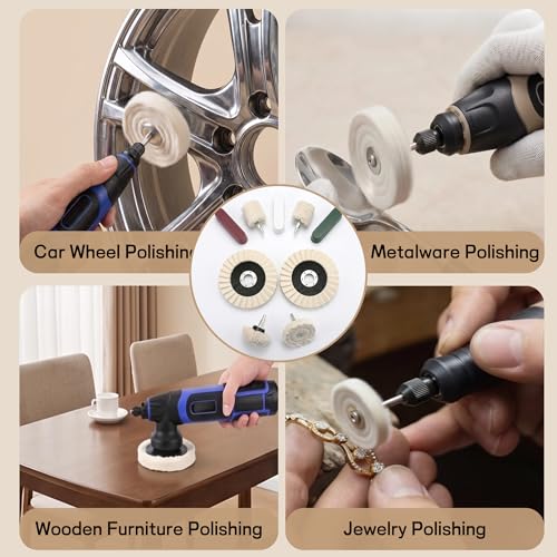 3-in-1 Wool Felt Flap Disc, Cotton Buffing Wheel & Polishing Compound Kit, 4-1/2" x 7/8" Arbor Wool Polishing Wheel for Angle Grinder, Metal Polishing Kit for Aluminum, Jewelry, etc