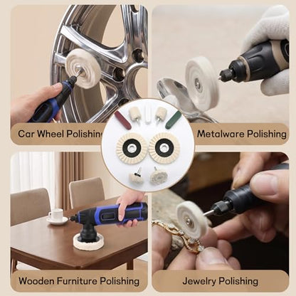 3-in-1 Wool Felt Flap Disc, Cotton Buffing Wheel & Polishing Compound Kit, 4-1/2" x 7/8" Arbor Wool Polishing Wheel for Angle Grinder, Metal Polishing Kit for Aluminum, Jewelry, etc