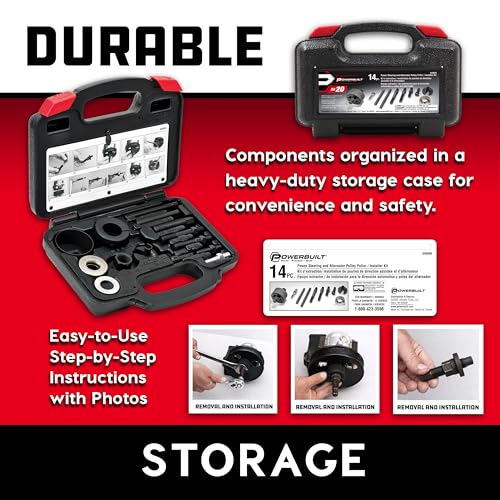 Powerbuilt Power Steering and Alternator Pulley Remove and Install Tool Set, Replace Vehicle Steering Pump, Car Repair Tools, Storage Case - 648605 - style: Tool Set