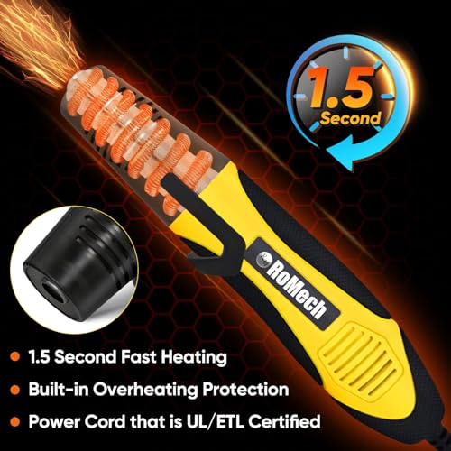 ROMECH 350W Heat Gun with 2 Nozzles, Dual Temp Heat Gun 400°F-660°F, Fast Heat Hot Air Gun with Overload Protection for DIY Craft Embossing Shrink Wrapping (Yellow) - color: Yellow