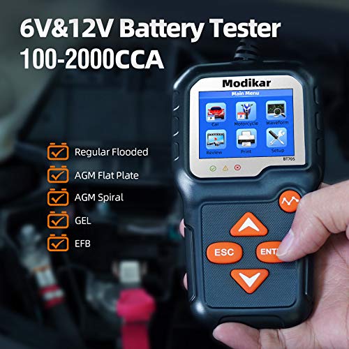 6V 12V Car Battery Tester, 100-2000 CCA Alternator Tester, BT705 | Automotive Battery Load Tester, Digital Battery Checker for Car SUV Motorcycle Golf Carts Lawn Mower Marine RV and Truck - style: BT705 6V & 12V