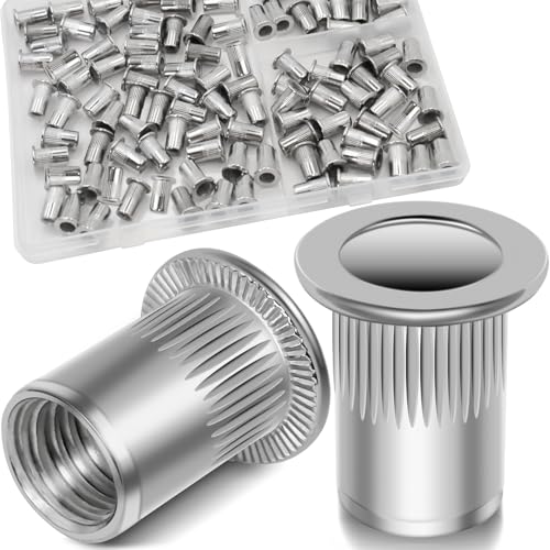 8-32 UNC Rivet Nut, 100Pcs 304 Stainless Steel Flat Head Rivnut Threaded Insert Nutsert - color: Silver, size: SAE #8-32 - 100 Pcs