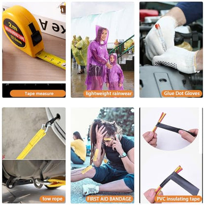 LIANXIN Emergency Car Kit with Jumper Cables Headlamp Car Safety Kits Pale | Roadside Car Emergency Kit Tow Straps, Tape Measure, Rainwear, Multi-tool Kit, Breakdowns Gifts for New Drivers - color: pale