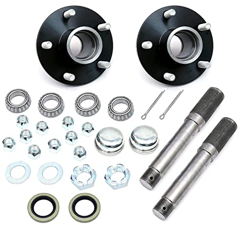 5 Bolt on 4-1/2 Inch Circle Hub Assembly Includes (2) 1-1/16 Inch Straight Spindles & Bearings,Set of 2 - size: GL4853E*2
