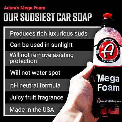 Adam’s Mega Foam (16oz) - pH Neutral Car Soap For Car Washing, Concentated For Wash Bucket, Foam Gun, Won't Strip Car Wax or Ceramic Coatings - size: 16 fl. oz