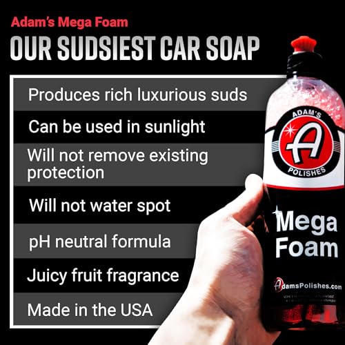 Adam’s Mega Foam Car Wash Soap (Gallon) – pH Neutral, Ultra Concentrated for Foam Cannon, Foaming Spray Gun, or Bucket – Safe for Wax, Sealants & Ceramic Coating – High Suds Car Cleaner - size: 128 fl. oz (Gallon)