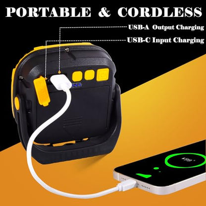 2 Pack Magnetic Work Light Rechargeable 5000 Lumens, 4 Brightness & 4 Color LED Flood Light, 36h Runtime, USB-A Output Port, Ipx4 Waterproof for Car Repair, Construction, Emergency, Garage, Hurricane