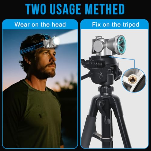 High Brightness LED Headlamp with Display Screen Rechargeable USB-C Waterproof Headlight with Runtime Indicator 4 Lighting Modes Light for Camping, Work, Hunting, Fishing (Mode 502 - White Light) - color: Model-502