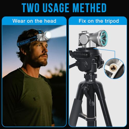 High Brightness LED Headlamp with Display Screen Rechargeable USB-C Waterproof Headlight with Runtime Indicator 4 Lighting Modes Light for Camping, Work, Hunting, Fishing (Mode 502 - White Light) - color: Model-502