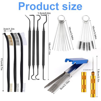 lasuroa Carburetor Jet Cleaning Kit, Includes 23 Needles 5 Nylon Brushes 1 Scraper 4 Cleaning Hooks & 3 Double Headed Brushes Torch Tip Cleaner for Motorcycle ATV Chainsaw & Welder Maintenance