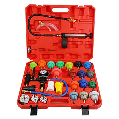 Yonligonju 28pack Universal Radiator Pressure Leak Tester Kit, Automotive coolant Pressure Tester kit for Motorcycle Car Truck (Red) - color: red