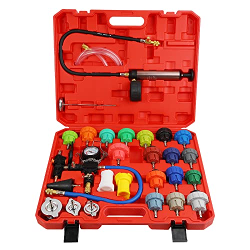 Yonligonju 28pack Universal Radiator Pressure Leak Tester Kit, Automotive coolant Pressure Tester kit for Motorcycle Car Truck (Red) - color: red