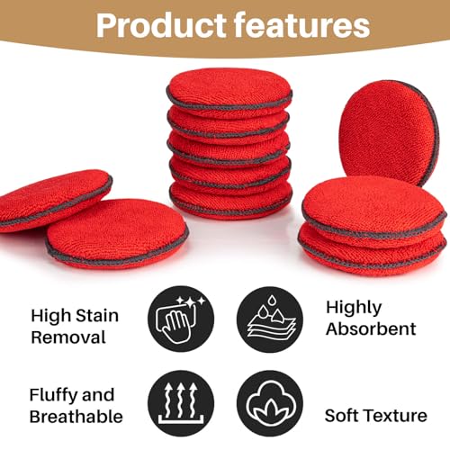 Sukh 12 Pack Microfiber Applicator Pads - Foam Car Wax Applicator Pad for Detailing - color: Red