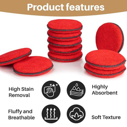 Sukh 12 Pack Microfiber Applicator Pads - Foam Car Wax Applicator Pad for Detailing - color: Red