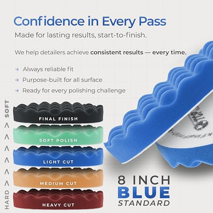 TCP Global 8" Blue Waffle Foam Buffing Pad Hook and Loop Backing - Light Cut Pad for Polishing, Automotive, Marine, Truck, RV & Compound Cutting, Car Polishing Pads - color: Blue