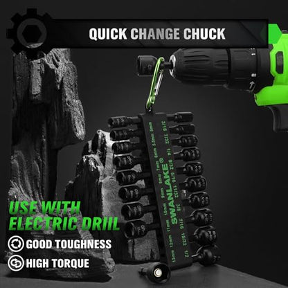 20-Piece Magnetic Nut Driver Set, Metric & SAE 1/4" Hex Shank, Drill Socket Set, Impact Driver Bit Set, Magnetic Bit Holder with Aluminum Alloy Snap Clip, Quick Change Tool - style: 20PCS 48mm