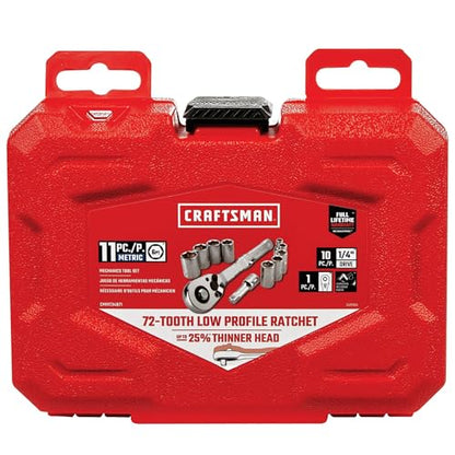 CRAFTSMAN Mechanics Tool Set, Metric, 1/4 Inch Drive, 11 Piece, 90-Tooth (CMMT34871) - size: 1/4 in