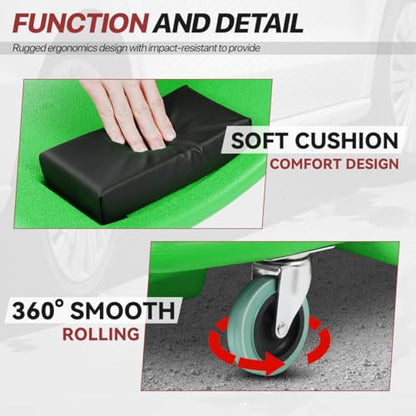 Mechanic Creeper 47 Inch, Low Profile Under Car Rolling Creeper with Padded Headrest and Tool Trays, 300 LBS Capacity, Green