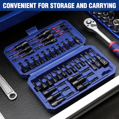 WORKPRO 39-Piece Magnetic Nut Driver Set, Impact Drill Driver Bit 1/4" Hex Shank, SAE & Metric Cr-V Steel Power Nut Drivers with Impact Socket Adapters, Screwdriver Bits, Bit Holder, Sturdy Tool Box - size: 39PCS Magnetic Nut Driver Set