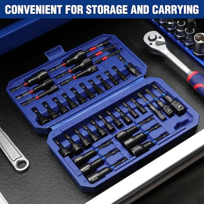 WORKPRO 39-Piece Magnetic Nut Driver Set, Impact Drill Driver Bit 1/4" Hex Shank, SAE & Metric Cr-V Steel Power Nut Drivers with Impact Socket Adapters, Screwdriver Bits, Bit Holder, Sturdy Tool Box - size: 39PCS Magnetic Nut Driver Set