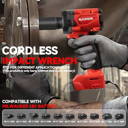 Cordless Impact Wrench 1/2 inch for Milwaukee 18v Battery, 200ft-lbs High Torque Impact Driver, Brushless Electric Impact Gun with 4 Modes & LED Light for Car, Truck, Mower (Battery Not Included)