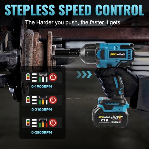 SPICIMOMO 1/2 inch Cordless Impact Wrench - 1200N.m High Torque Heavy Duty Impact Gun with 2x 4.0Ah Batteries, 21V Powerful Impact Driver/Drill for Tough Auto Repair and Construction Tasks
