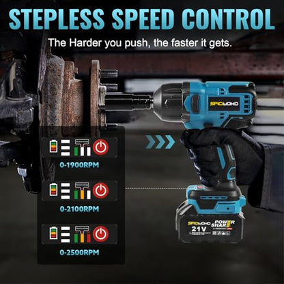 SPICIMOMO 1/2 inch Cordless Impact Wrench - 1200N.m High Torque Heavy Duty Impact Gun with 2x 4.0Ah Batteries, 21V Powerful Impact Driver/Drill for Tough Auto Repair and Construction Tasks