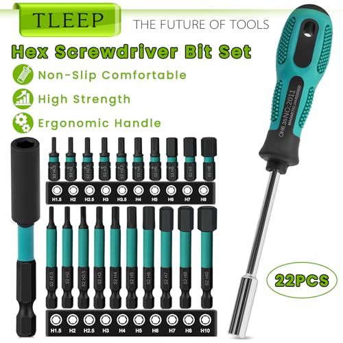 20PCS Impact Drill Allen Key Bit Set 25mm+60mm Long, Hex Bit Set H1.5-H10 Metric Impact Screwdriver Driver Bits, 1/4" Hex-Shank S2 Steel with Magnetic Bit Holder & 196mm Handle Screwdriver - style: Set 4: Metric 20Pcs, 25MM and 65MM