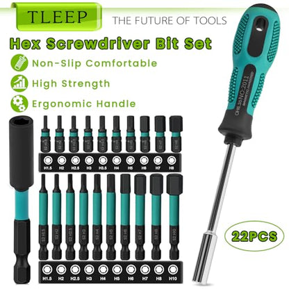 20PCS Impact Drill Allen Key Bit Set 25mm+60mm Long, Hex Bit Set H1.5-H10 Metric Impact Screwdriver Driver Bits, 1/4" Hex-Shank S2 Steel with Magnetic Bit Holder & 196mm Handle Screwdriver - style: Set 4: Metric 20Pcs, 25MM and 65MM