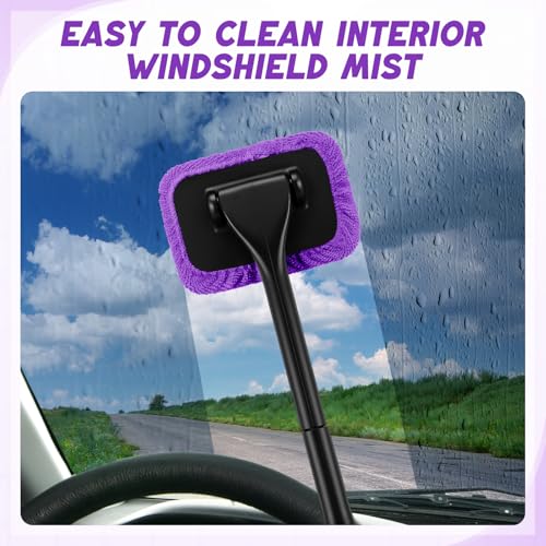 FoldTier 8 Pcs Car Windshield Cleaner Tool Kit with Removable Handle, Microfiber Towel Pads, Brush, Empty Spray Bottle for Auto Glass Wiper Suvs Rvs & Home Windows(Purple) - color: Purple