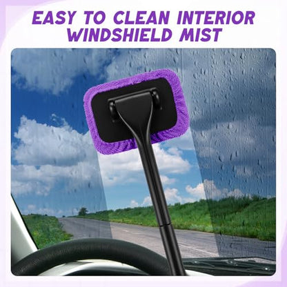 FoldTier 8 Pcs Car Windshield Cleaner Tool Kit with Removable Handle, Microfiber Towel Pads, Brush, Empty Spray Bottle for Auto Glass Wiper Suvs Rvs & Home Windows(Purple) - color: Purple