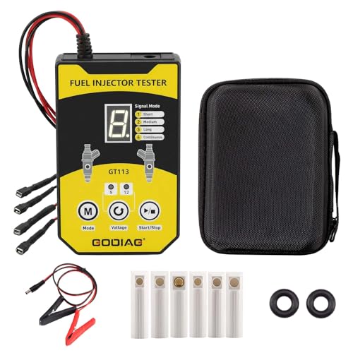 GODIAG GT113 Injector Tester Cleaner Kit, 8 Pulse Modes 6 Adapters, 12V/5V Output for Cars Motorcycle