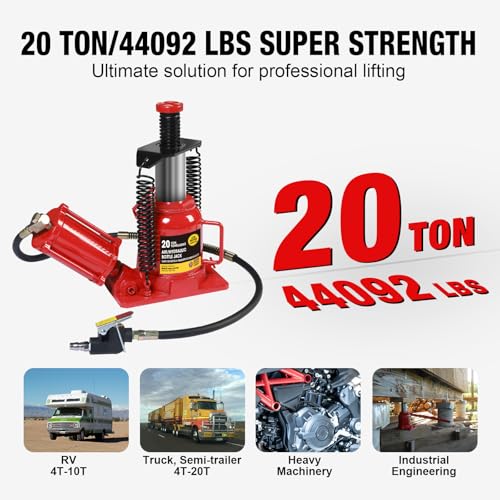 Big RED Air Jack, 20 Ton Hydraulic Bottle Jack, Lift Range 7-1/16" to 12-5/8", Low Profile Heavy Duty Jack with Dual-Power Operation, Adjustable Lift Range & Safety Valve - 20 Ton (40,000 LBS) - size: 20 Ton (40,000 lbs), style: Air Jack