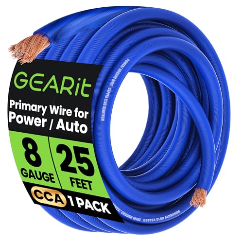 GEARit 8 Gauge Wire 25 ft Blue, 8 AWG Battery Cable CCA, Copper-Clad Aluminum Power Ground Wire for Car Audio Amp, Automotive, RV - color: 8 Gauge Wire, size: Blue - 25ft
