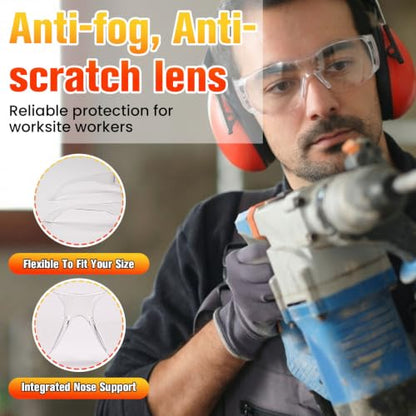 30 Pack Anti-Fog Safety Glasses for Men & Women, ANSI Z87.1 Certified Clear Protective Eyewear with Scratch & Impact Resistant Lenses, Lightweight for Construction, Lab, Manufacturing
