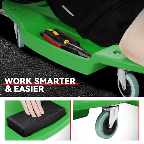 Auto Dynasty 47 Inches Mechanic Creeper, Automotive Garage Repair Low Profile Under Car Rolling Creeper with Padded Headrest, Plastic, Green - color: Green