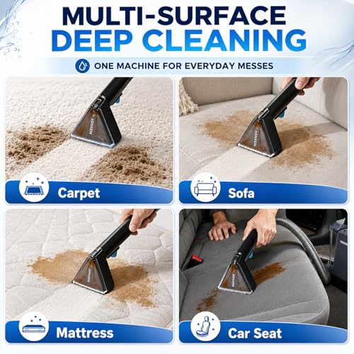 Upholstery Cleaner Machine & Carpet Cleaner | Portable Spot Cleaner with Strong Suction and Scrubbing Brush for Pet Stains, Spills on Couches, Rugs, Mattresses, Car Interiors (White) - color: White